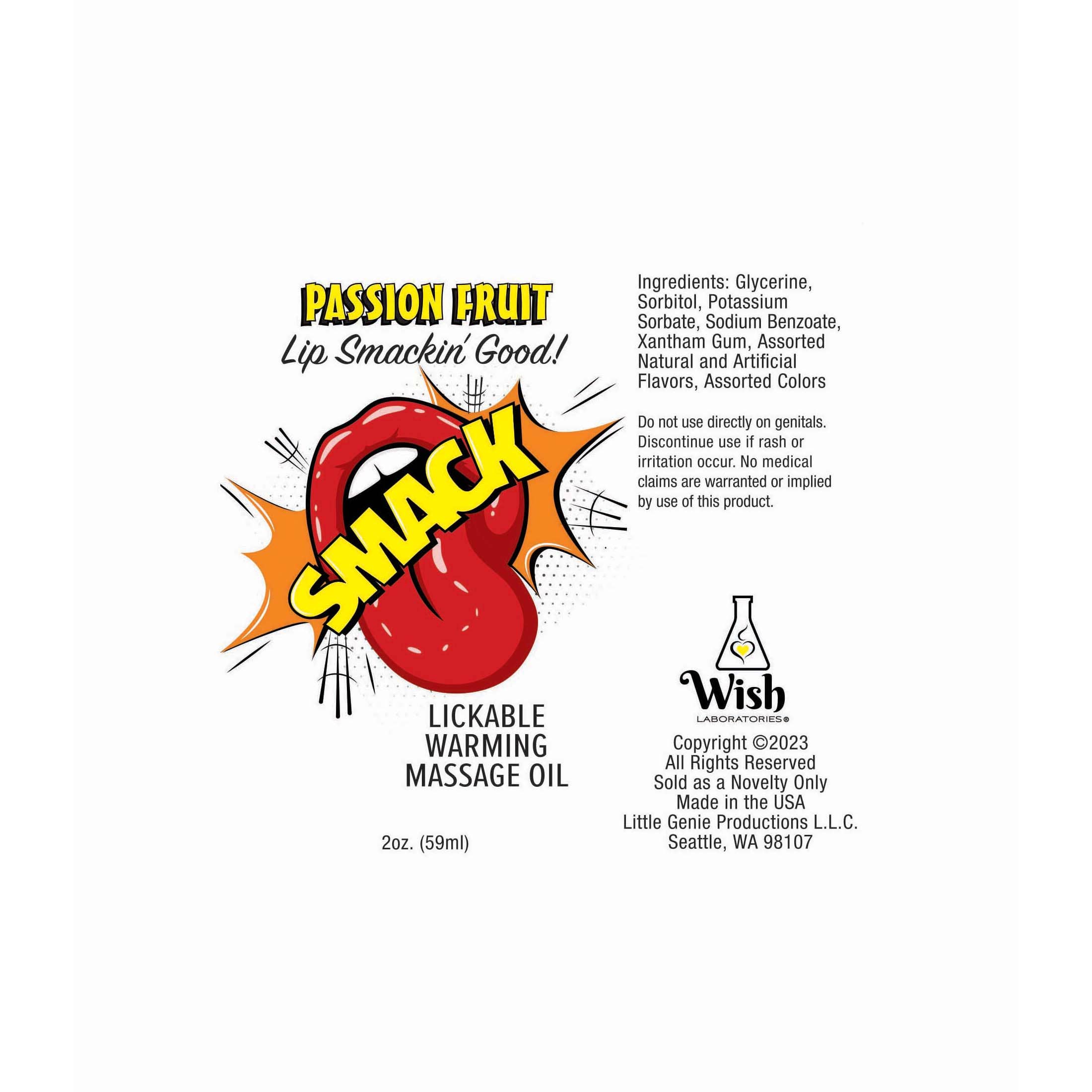 Little Genie Productions - Wholesale Massage Oil/Gel - Smack Warming & Lickable Massage Oil - Passion Fruit 2oz 🏝️2