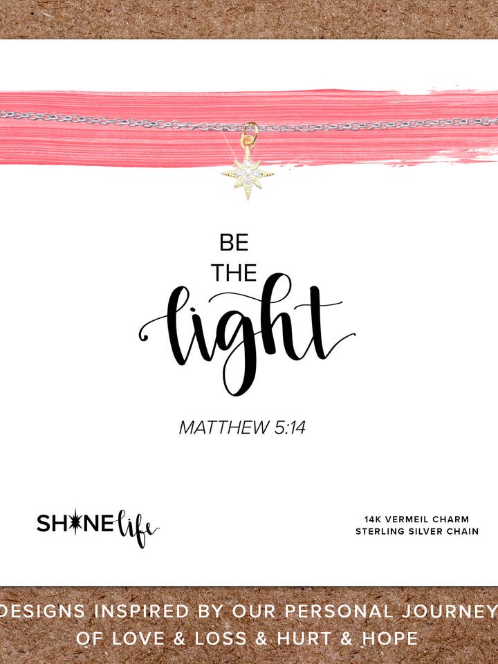 14k Be the Light Necklace: Christian star Matthew 5:14 for wholesale by Shinelife