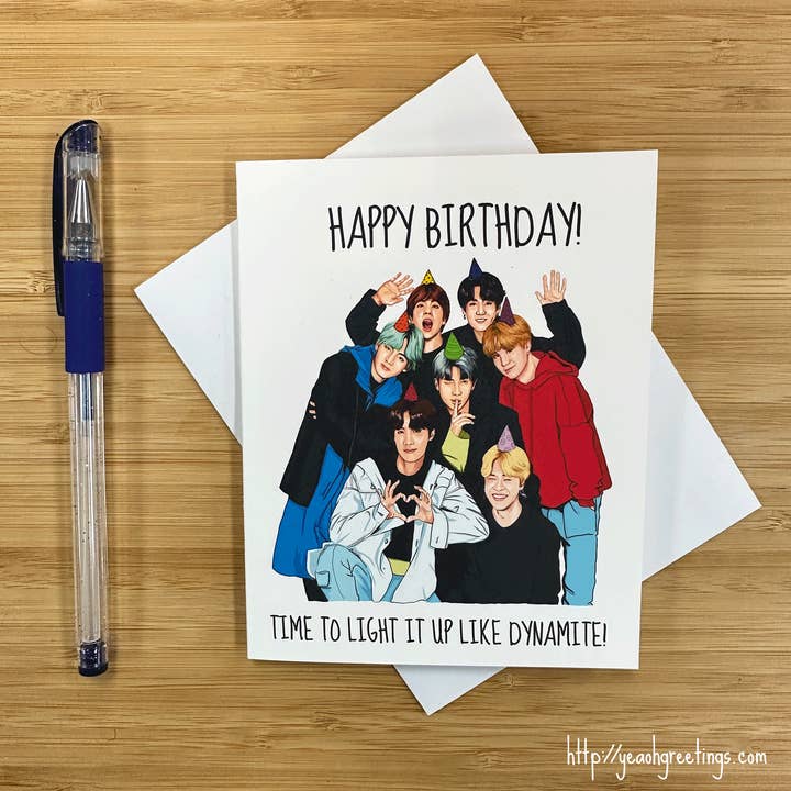 Cute BTS KPOP Birthday Card, Korean Pop Music Birthday Gift for wholesale by Yeaoh! Greetings