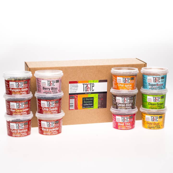 Taste Gourmet Spice Co – wholesale Protein/superfood powder – 12 Blender Booster Box | Superfoods, Healthy | Gift Set