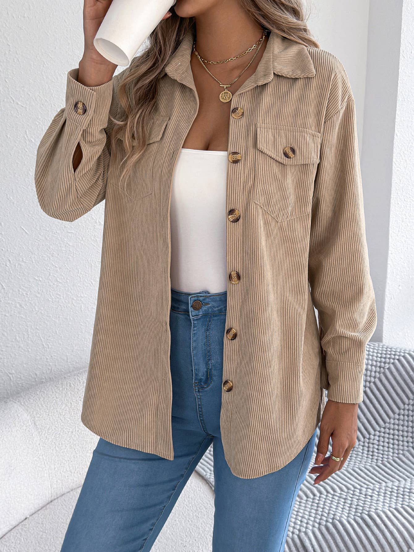 Hope & Sunshine - Wholesale Shirt Jacket/Shacket - Women's - Corduroy Mid-Length Jacket5
