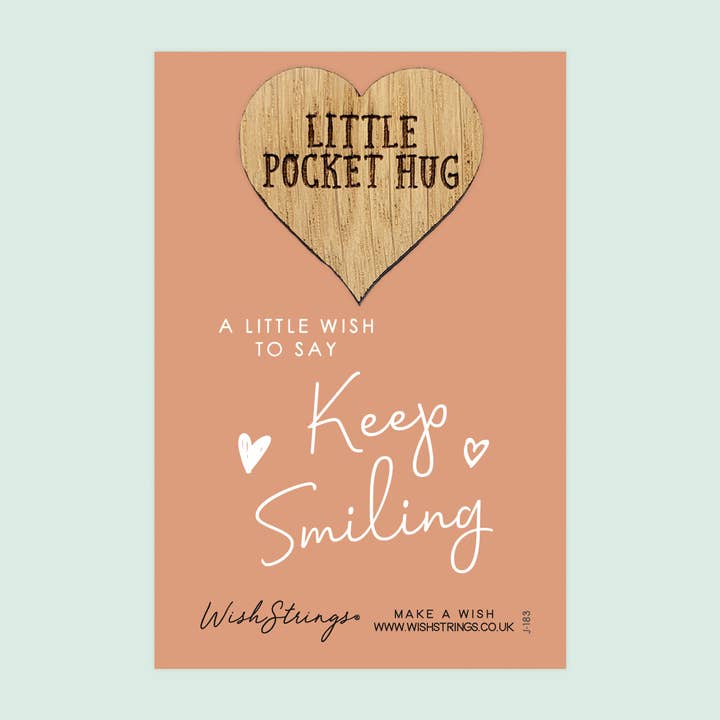 SALE | KEEP SMILING - Oak Pocket Hug Token | S101 for wholesale by WishStrings