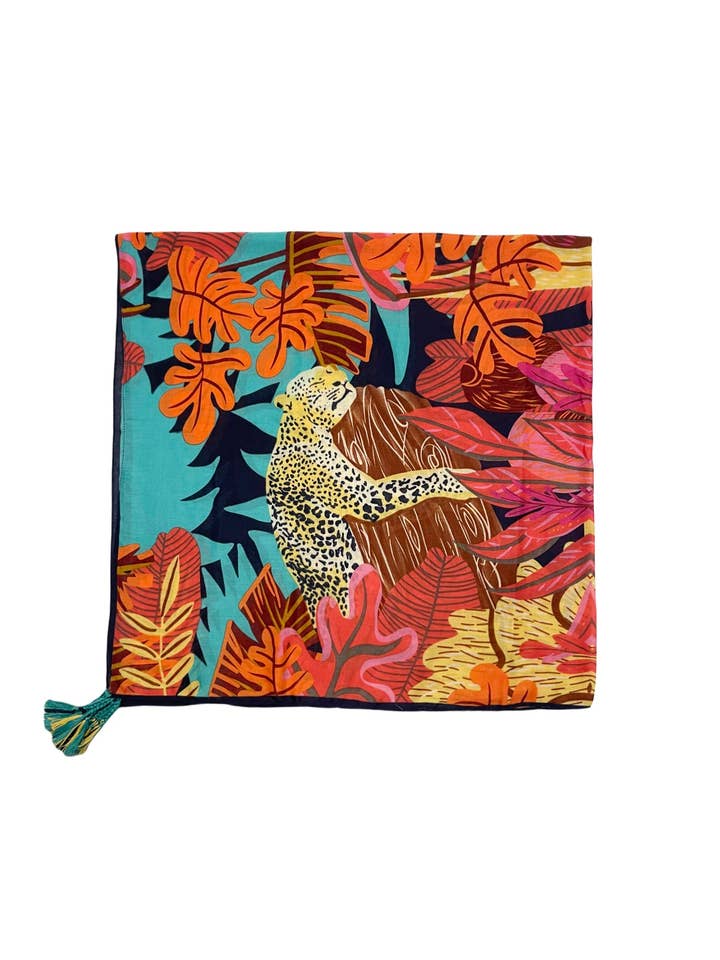 Bright Jungle Leopard Print Square Scarf for wholesale by Fashion Scarf World