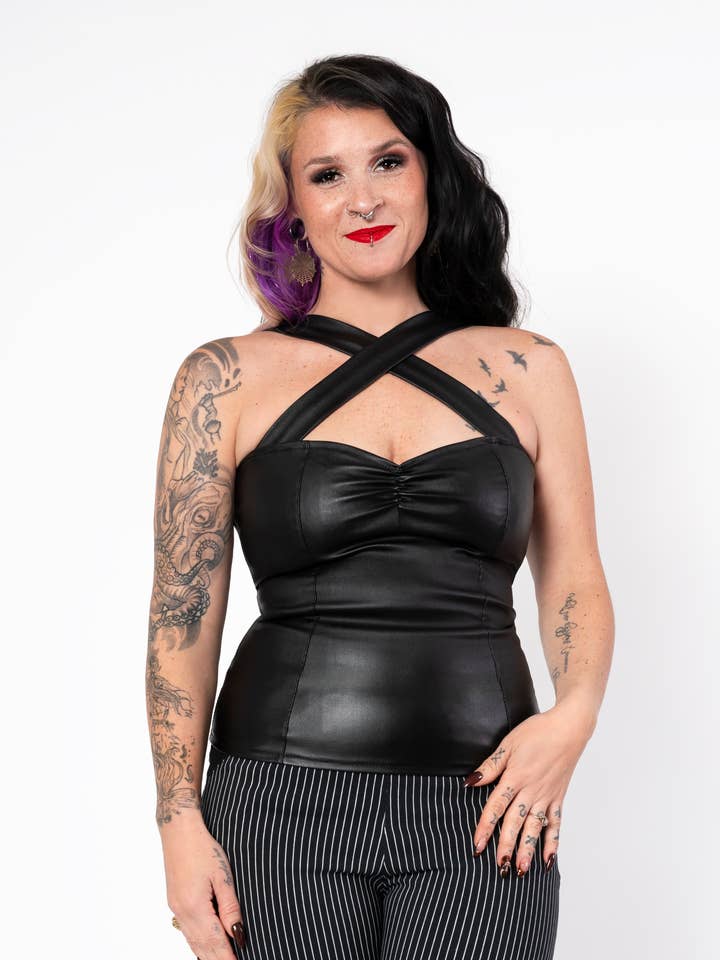 Vavavoom top - black pleather for wholesale by Putré-Fashion