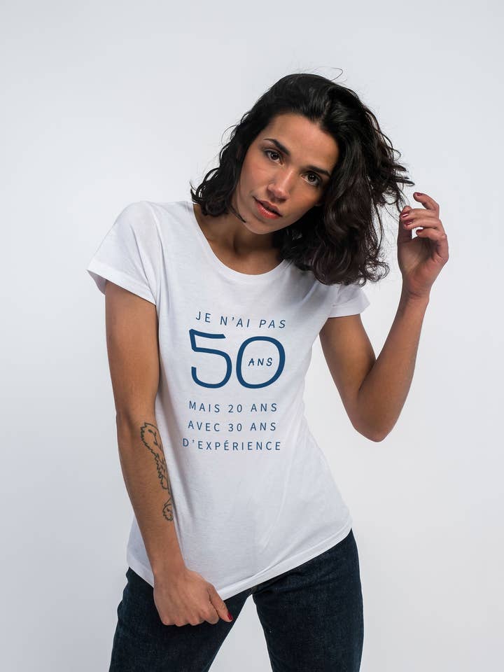 WOMEN'S WHITE T-SHIRT I AM NOT 50 YEARS OLD BUT 20 YEARS OLD WITH 30 YEARS OF EXPERIENCE WAF for wholesale by Le Roi du T-shirt