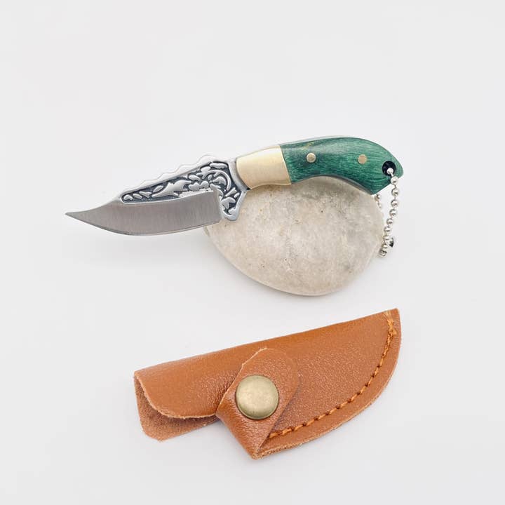 Mio Queena - Wholesale Pocket Knife/Holder - Wooden Handle Portable Mini Stainless Steel Embossed Knife