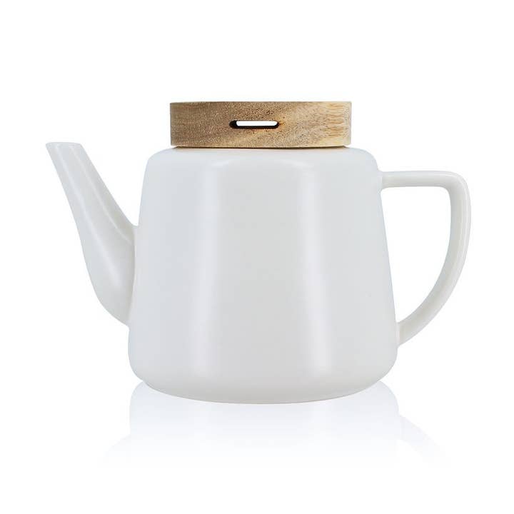 Ogo living - Wholesale Tea Pot - Enzo white porcelain teapot with wooden lid 680 ml0
