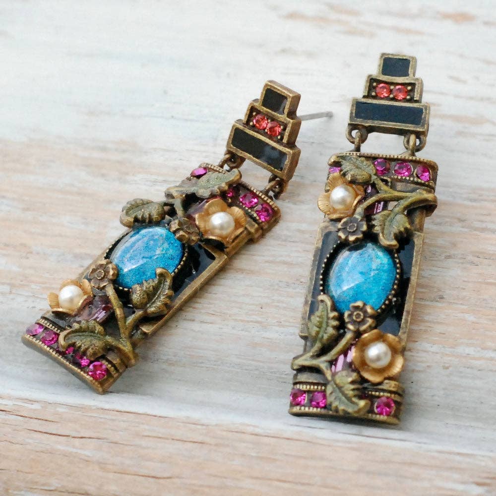 Sweet Romance Jewelry - Wholesale Dangle Earrings - Art Deco Chinese Rose Screen Vintage Earrings E11990