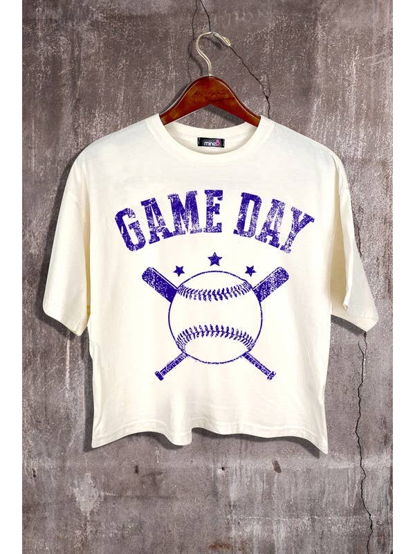 MINEB – wholesale Screen printed t-shirt – Women′s – Game Day Baseball Crop Top