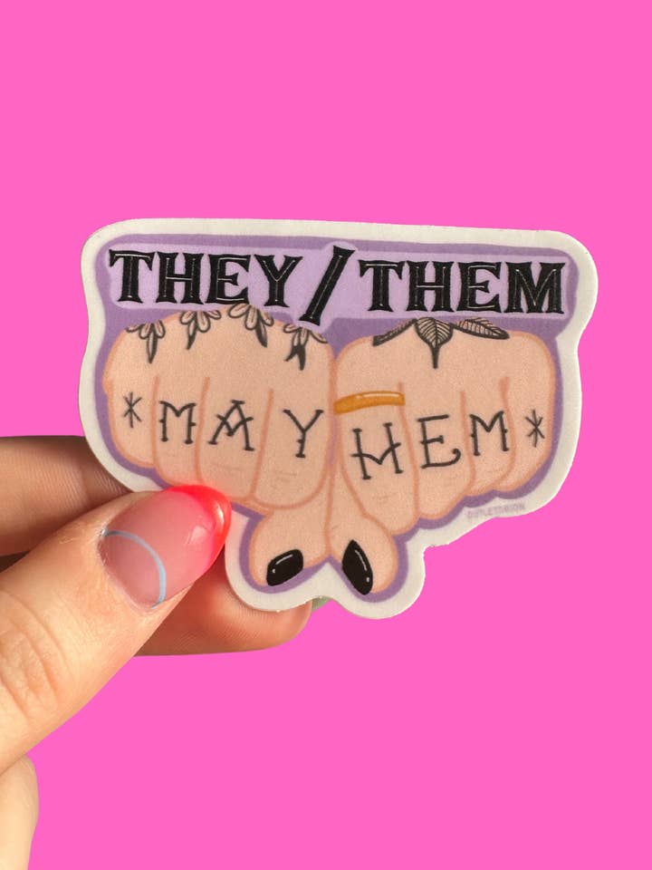 They/Them Mayhem Pronouns Bubble-free sticker for wholesale by Outlet Orion