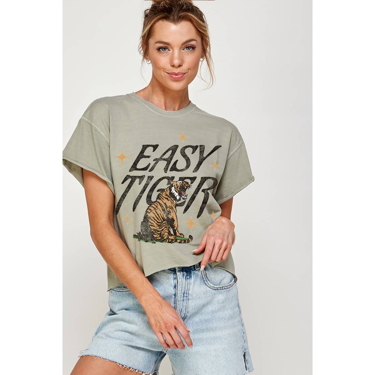 Illustrated Society - Vente T-shirt sérigraphié – femme - HAUT COURT GRAPHIQUE VINTAGE EASY TIGER6