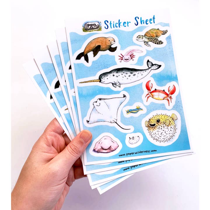 Foglio di adesivi animali dell'oceano per la vendita all'ingrosso da parte di Paper Wilderness