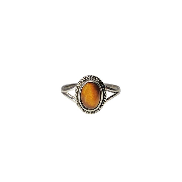 Amberman - Wholesale Single Stone/Solitaire Ring - Tiger Eye Stone Sterling Silver Ring