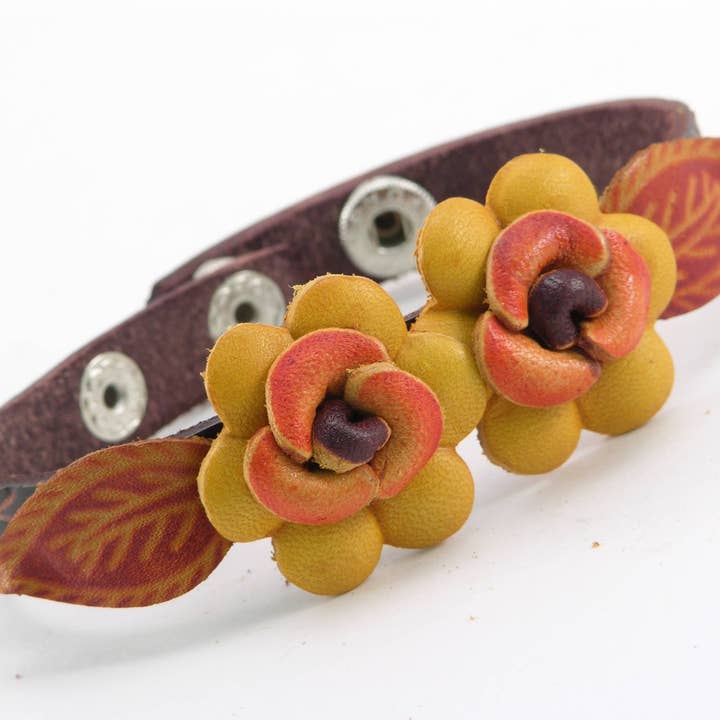 Handmade Leather Flower Bracelet - n10-1 for wholesale by Sunflower Handmade leather inc