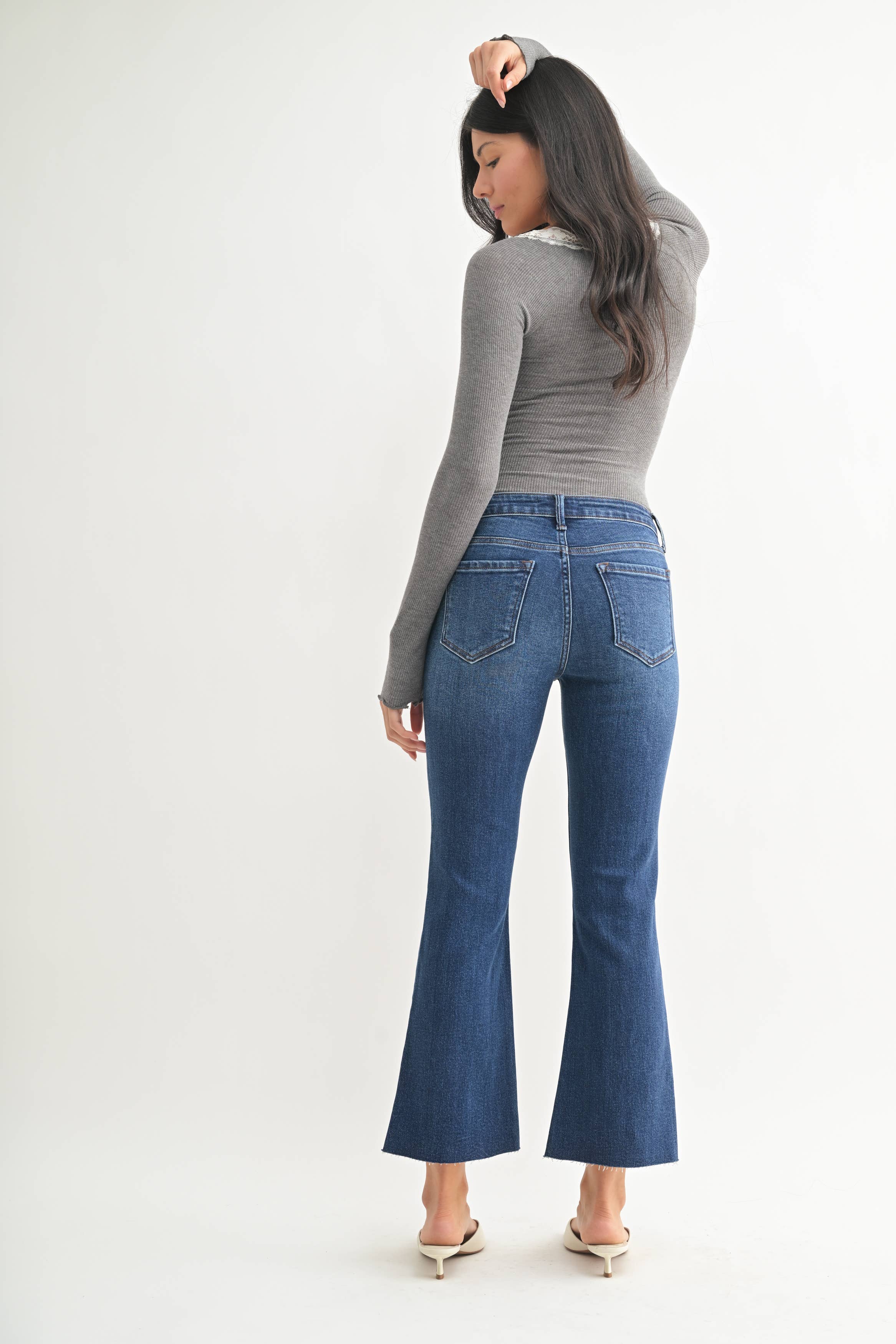 Just USA Jeans – calças de ganga - Mulher por atacado – JP180 - DK - Flare Cortado3