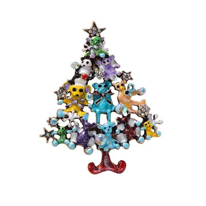 Multi Christmas Bears Tree Alloy Rhinestone Brooch PA5906 for wholesale on Faire1