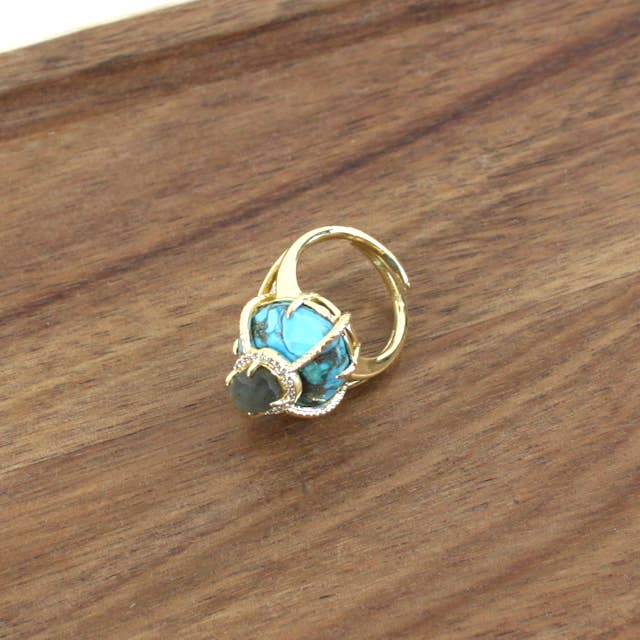 Pretty Persuasions - Wholesale Cocktail/Statement Ring - R25049 Rhinestone Adorned Semi-Precious Stone Statement Ring5