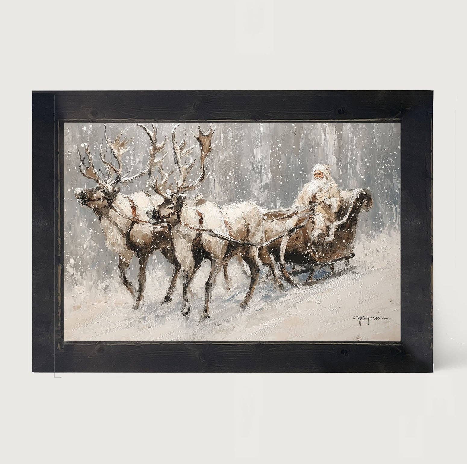 ginger blue - Wholesale Art Print - Sleigh Ride in Forest - Horizontal Frame1