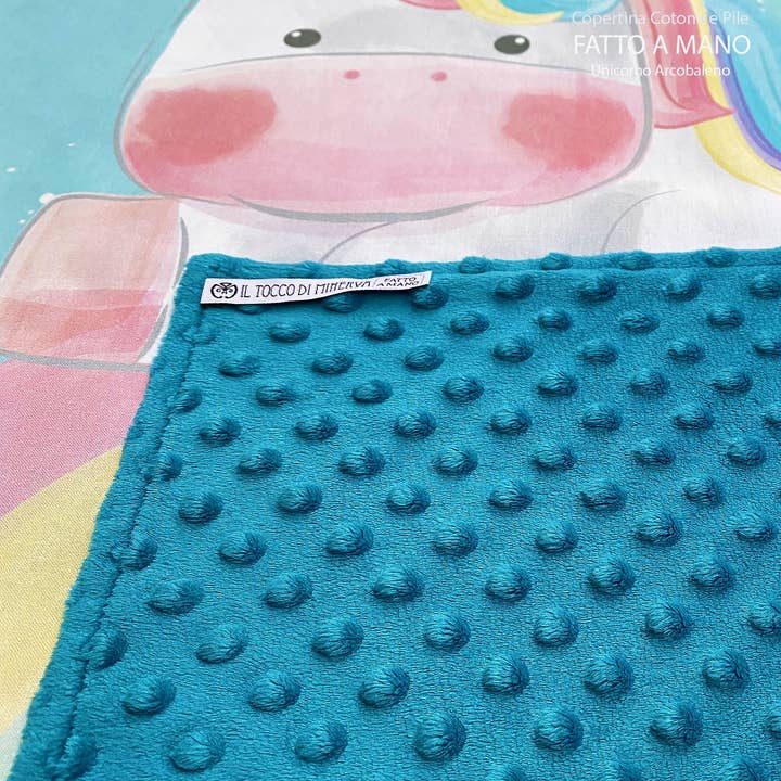 Fleece hoes petrol stippen en Katoen regenboog eenhoorn - Handgemaakt voor wholesale door Il Tocco di Minerva