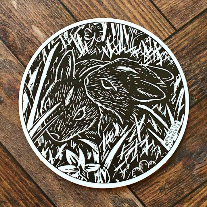 Clover Babies Linocut Sticker for wholesale by Big Mitten Linocuts