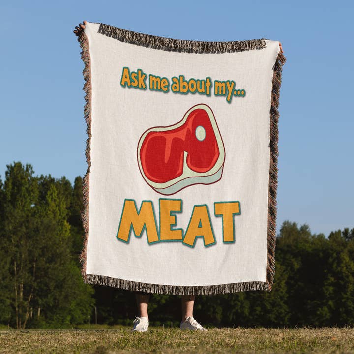 3dRose - Wholesale Throw Blanket - 3dRose, Funny Ask Me About My Meat Steak Butcher Humor, Blanket1