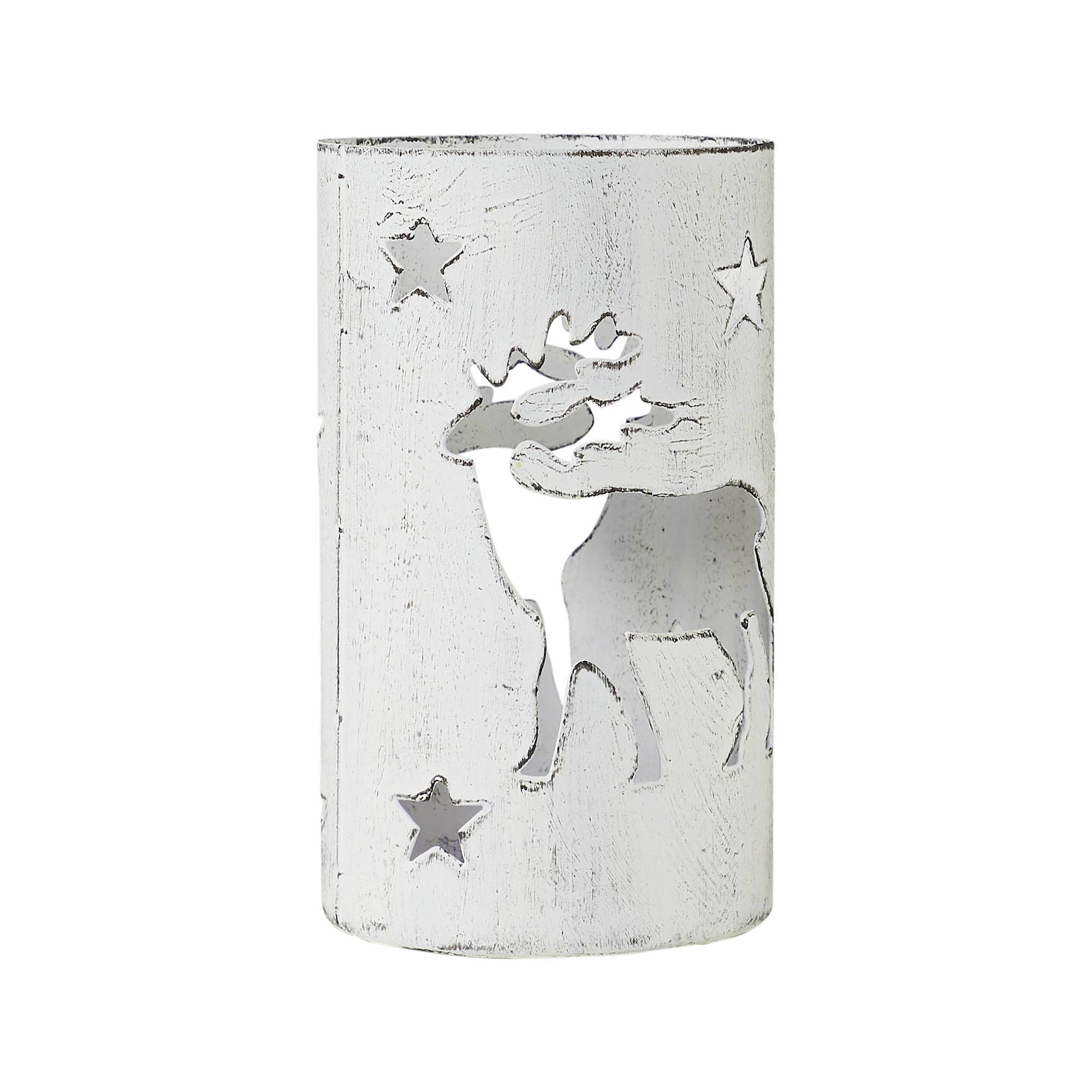 VHC Brands - Wholesale Candle Holder - Winter Walk Distressed White Metal Candle Holder 4.25x2.75x2.752