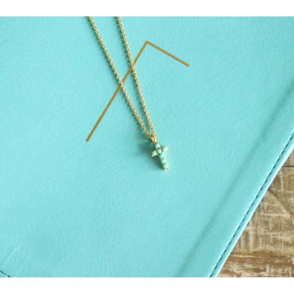 Christina Greene LLC - Wholesale Pendant/Charm Necklace - Dainty Turquoise Cross Necklace4