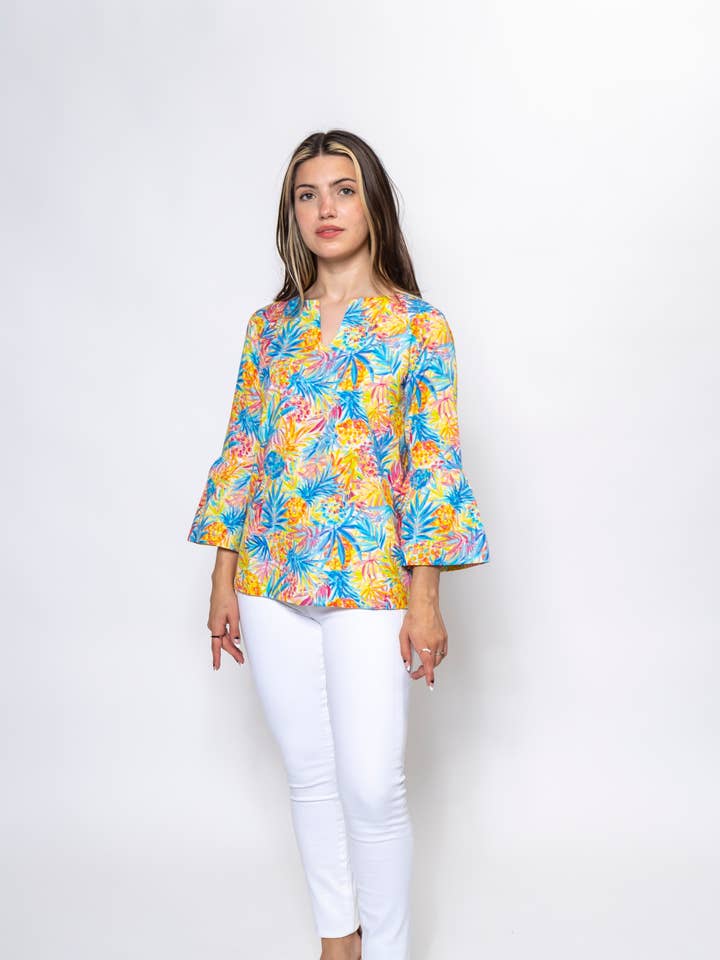 Top Off Tropic Savannah con mangas con volantes, para mujer para venta al por mayor de Carvalho Couture