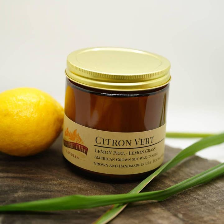 VIAI Beauty - Wholesale Jar/Filled Candle - Citron Vert Soy Wax Candle | 16 oz Double Wick Amber Apothecary Jar1
