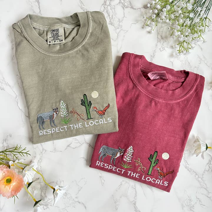 Plantiful Design Co - Wholesale T-Shirt - Women's - Embroidered Respect the Locals Desert Nature Tshirt