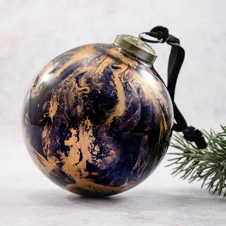 4 „sort marmor glas hængende bauble for engroshandel hos Bollywood Christmas