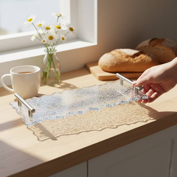 Resin Tray with Holographic Flakes and Handles for wholesale by Love Laugh and Gather Together