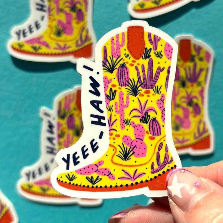 Yee-Haw Cowboy Boot Vinyl Sticker for wholesale by Kerrie Illustrates