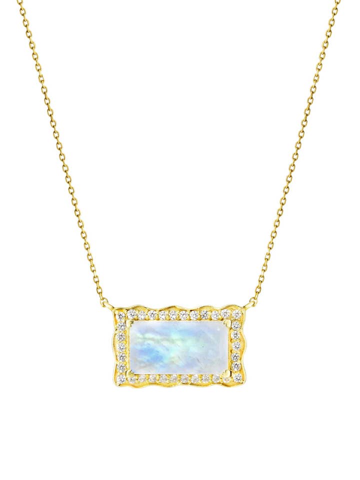 Rainboow månesten CZ diamant rektangel halskæde „KYLIE“ for engroshandel hos Nayla Jewelry