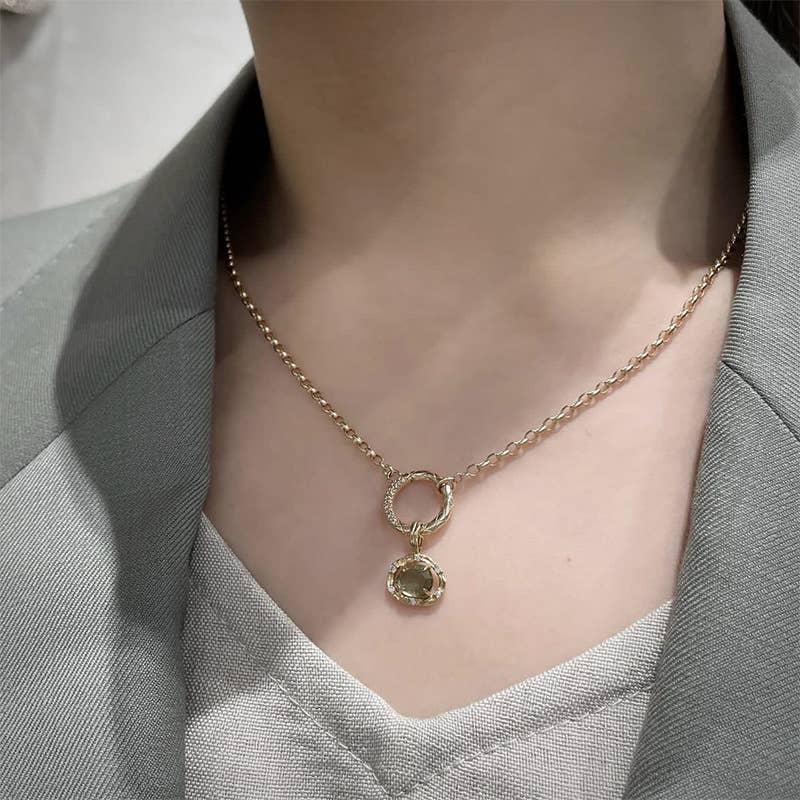 Gioiellin - S925 Silver Jewelry - Wholesale Pendant/Charm Necklace - 925 Sterling Silver Irregular Peridot Ring Necklace3