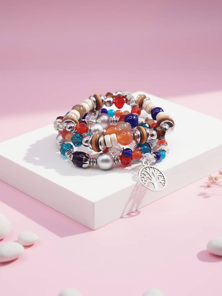 Tree Charm Ceramic Beaded Bracelet Set for wholesale by Arya Jewellery Wholesale