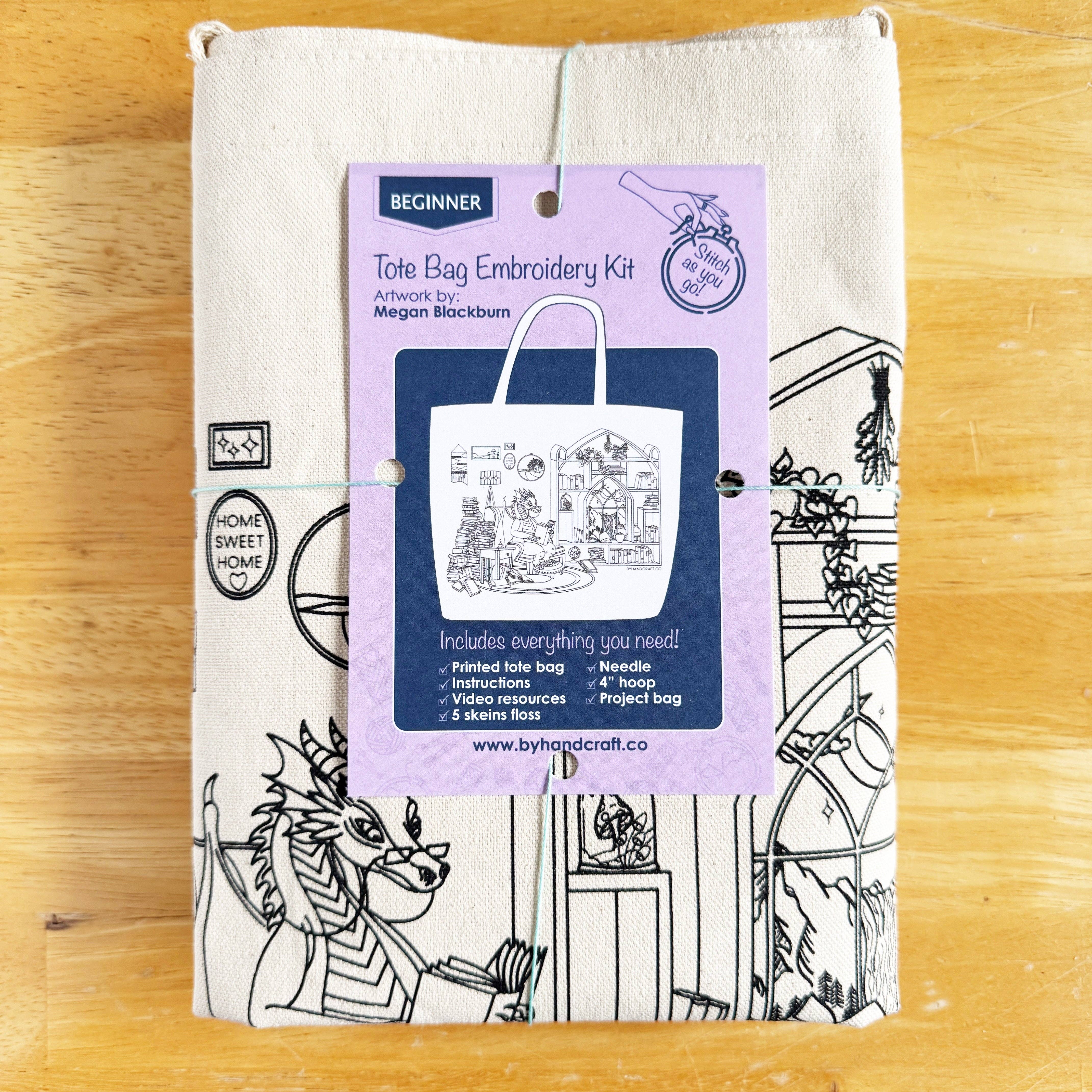 Rosanna Diggs Embroidery - Wholesale Embroidery/Cross Stitch Supplies - Book Dragon Tote Bag Embroidery Kit6