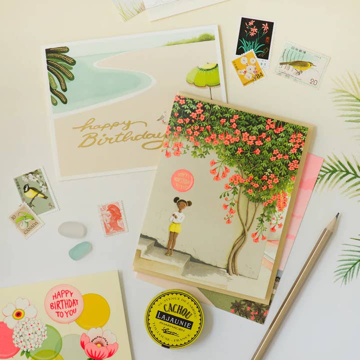 JooJoo Paper - Wholesale Birthday Card - Girl Under Vine Birthday Greeting Card2