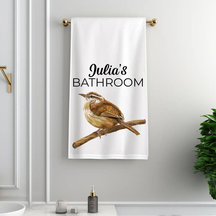 Carolina Wren Bathroom Towel for wholesale by MerikaArt