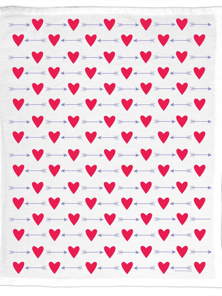 Herzen & Pfeile, Bio-Baumwoll-Geschirrtuch - Valentinstag für den Großhandel von Coast & Cotton