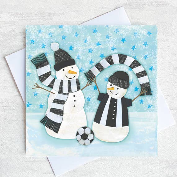 Geordie Snowmen Newcastle Christmas Greetings Card for wholesale by Joanne Wishart
