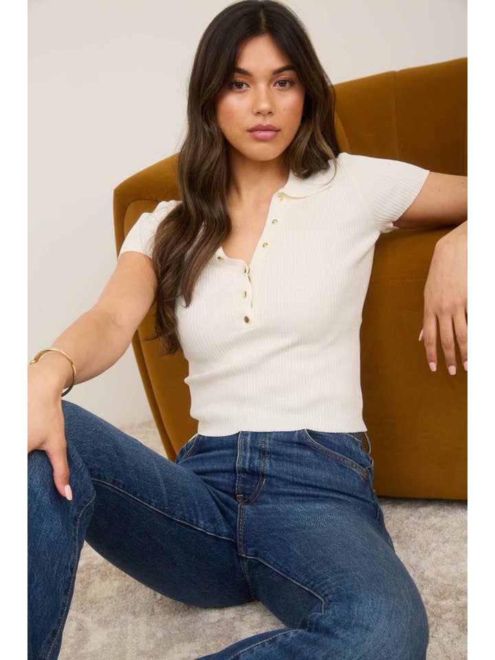 The Workshop Studio - Wholesale Knit Top - Women's - PLUS GOLD SNAP BUTTON SWEATER KNIT POLO39