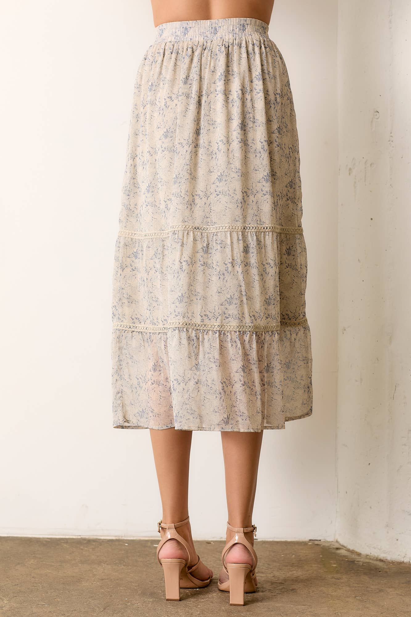 NATURAL MULTI PRINTED ELASTIC WAIST MAXI SKIRT for wholesale on Faire4