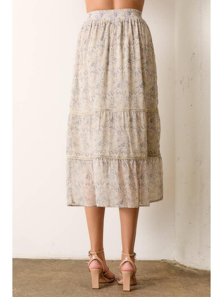 NATURAL MULTI PRINTED ELASTIC WAIST MAXI SKIRT for wholesale on Faire4