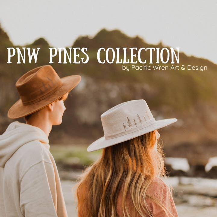 Wood-Burned Wide Brim Hat - PNW Pines Collection for wholesale by Pacific Wren Art & Design
