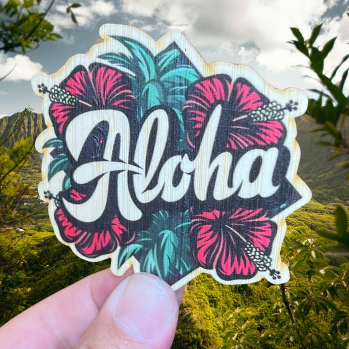 Bamboo Wood Stickers - Wholesale Sticker - Tropical Aloha Hibiscus