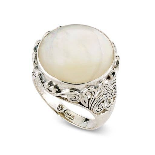 SS Mother of Pearl Swirl Design Ring for wholesale by Eli Pebble