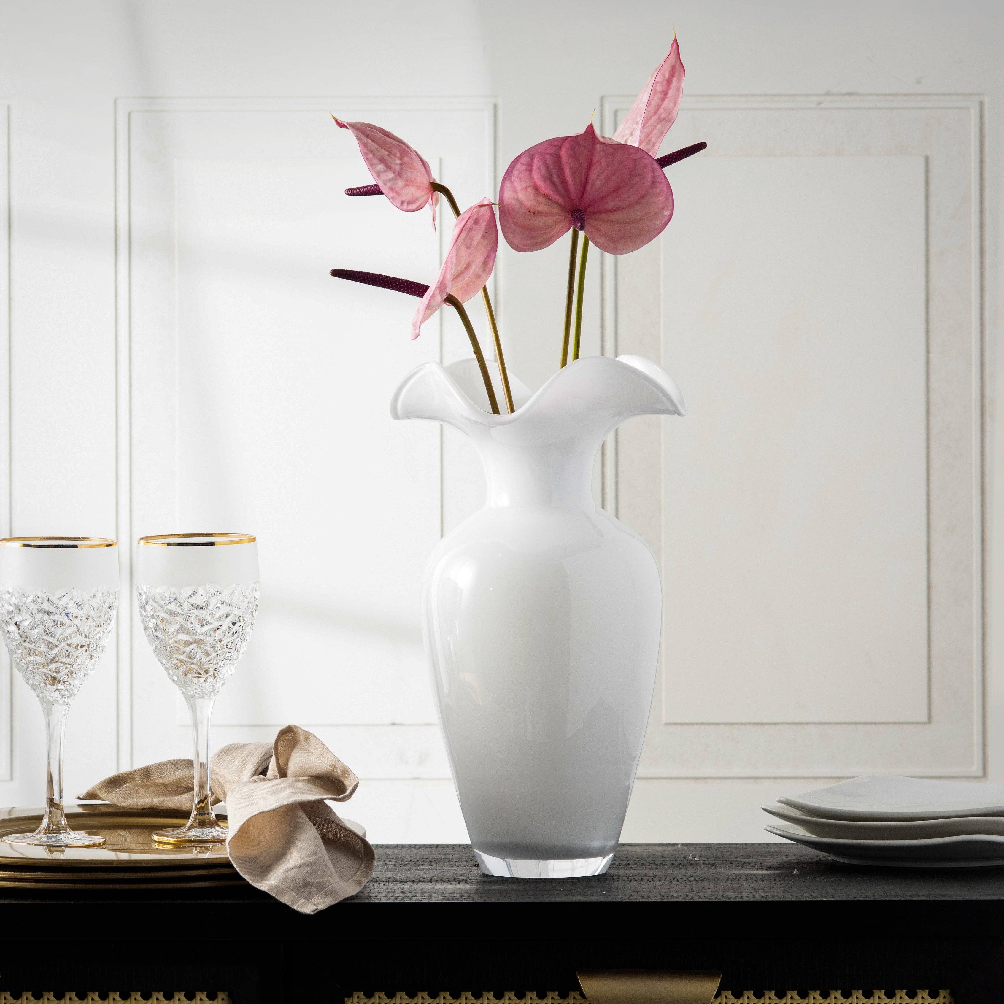 Barski - Wholesale Vase - Opal Opal White Vase, 13.5"H1