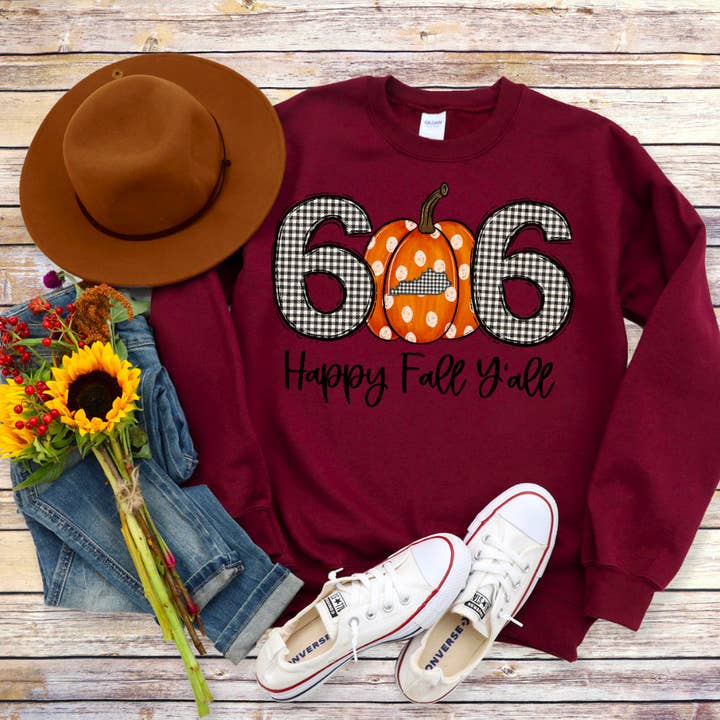 Chandail 606 Fall Y'all | Chandail à code régional d'automne du Kentucky pour la vente par Southern Comfort Boutique