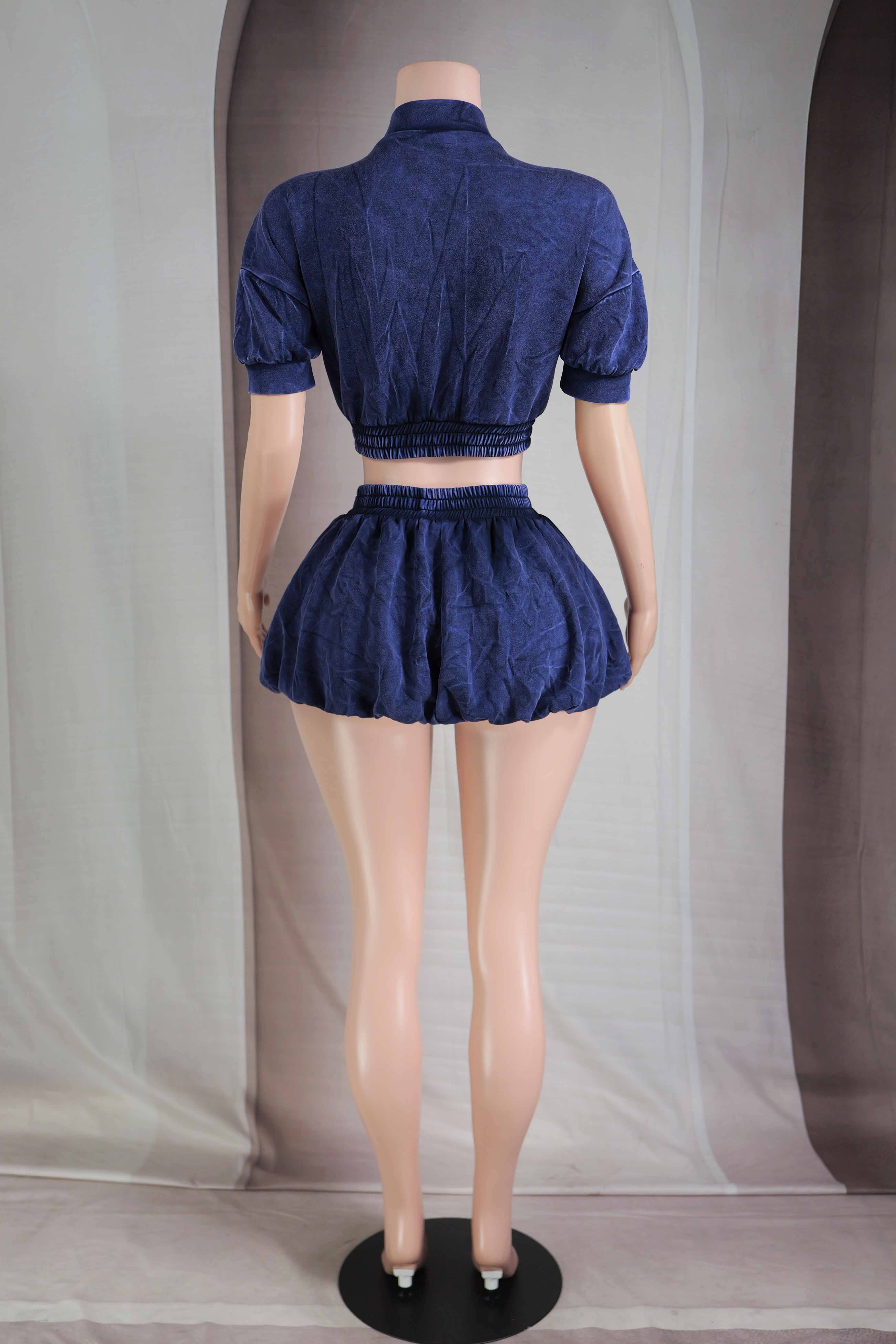 Dalia Studio – wholesale Top & skirt set – Women's – MINERAL WASH SHORT BOMBER & BUBBLE SKORT SET8